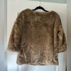 Zara Knit Faux Fur 3/4 sleeve fuzzy sweater, light brown, size M